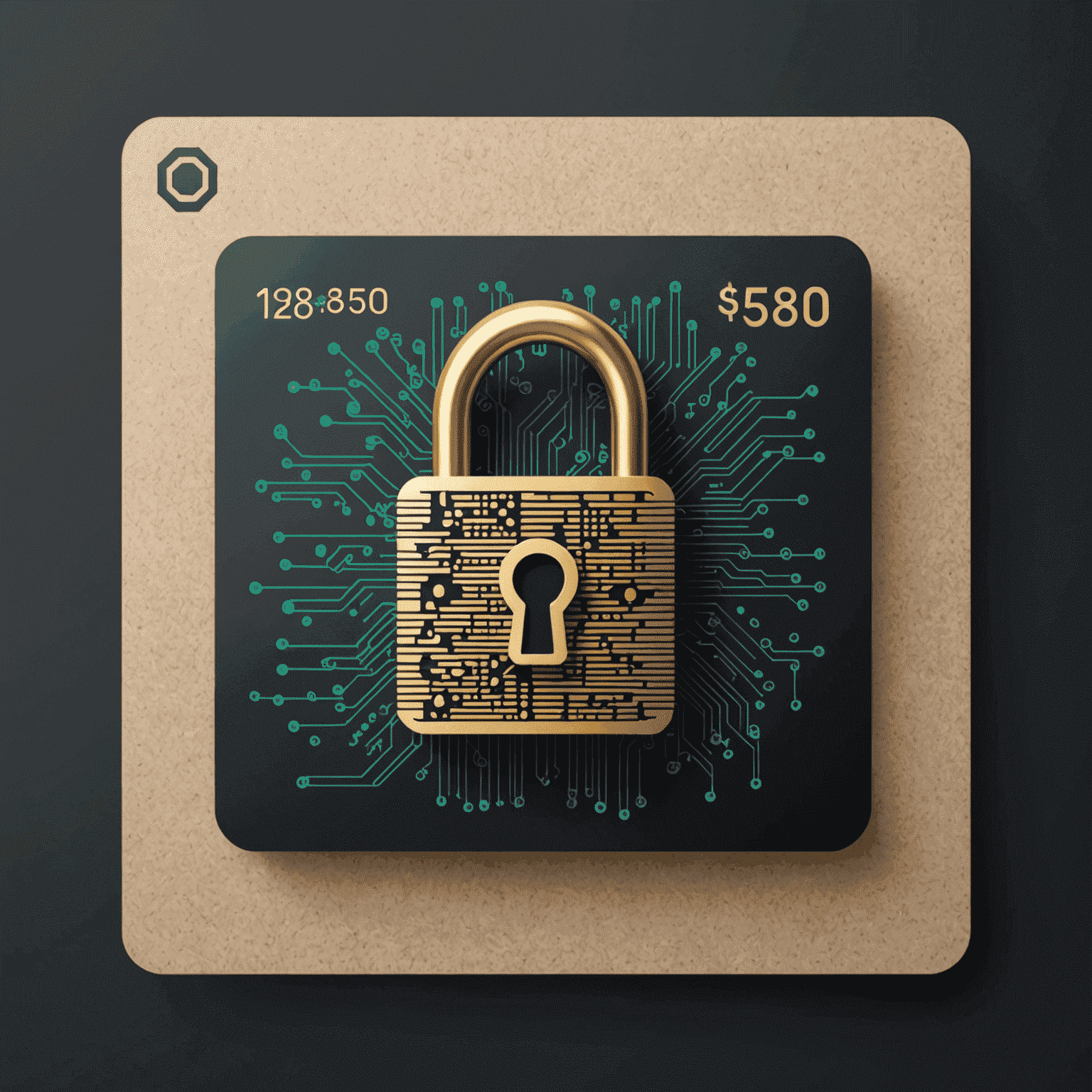 A secure lock icon overlaying a digital gift card, with binary code in the background representing digital security measures