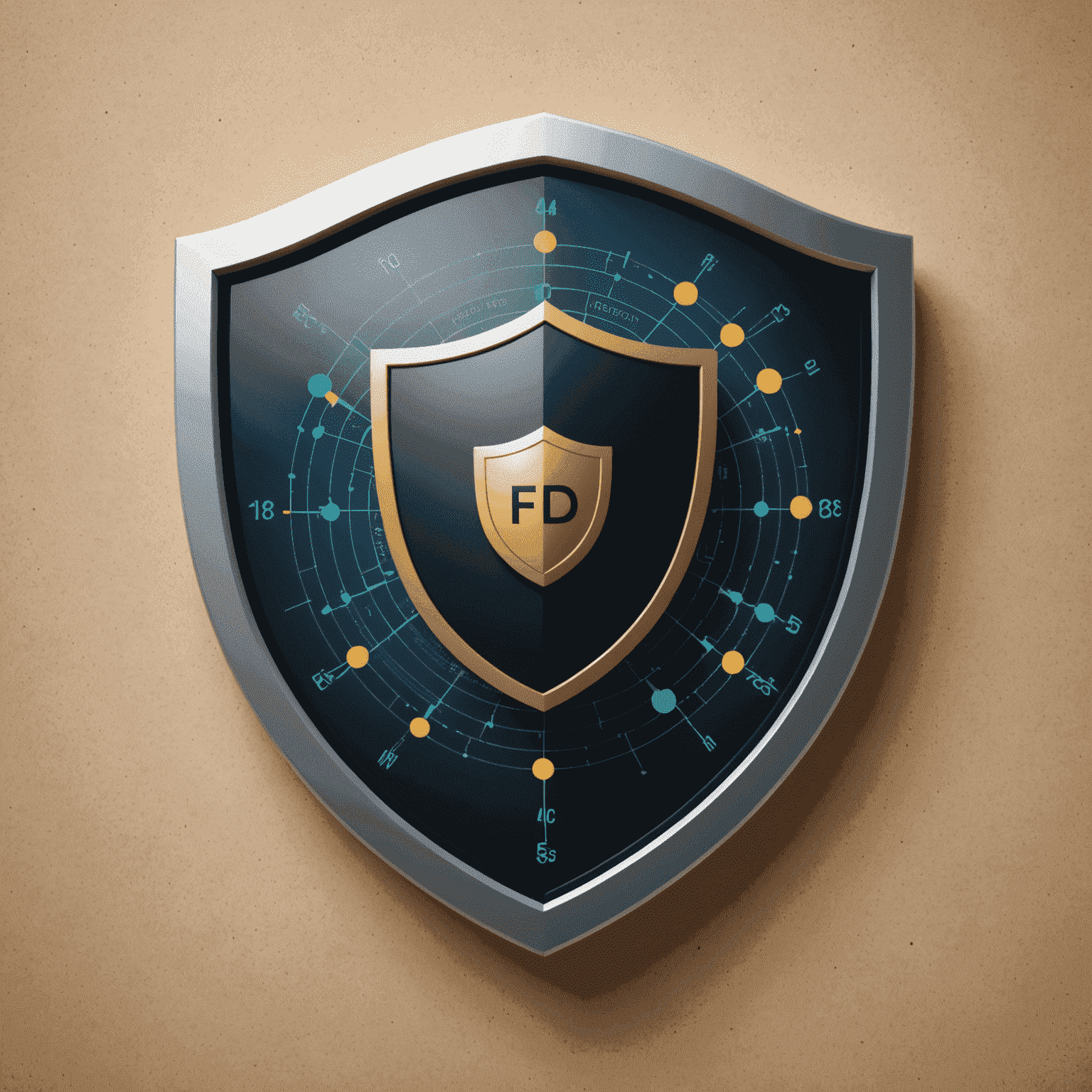 A visual representation of real-time fraud detection system with data points, algorithms, and a shield icon